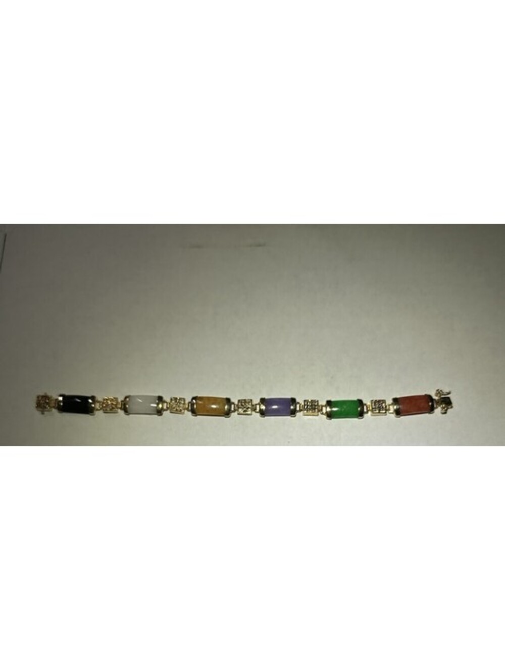 Vintage Jade Multi Colored Bracelet Asian Theme Gold Tone JC Joseph Cleary